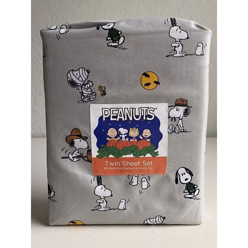 Peanuts Snoopy Halloween TWIN Sheet Set Pumpkin Cactus Cowboy Pumpkin NEW